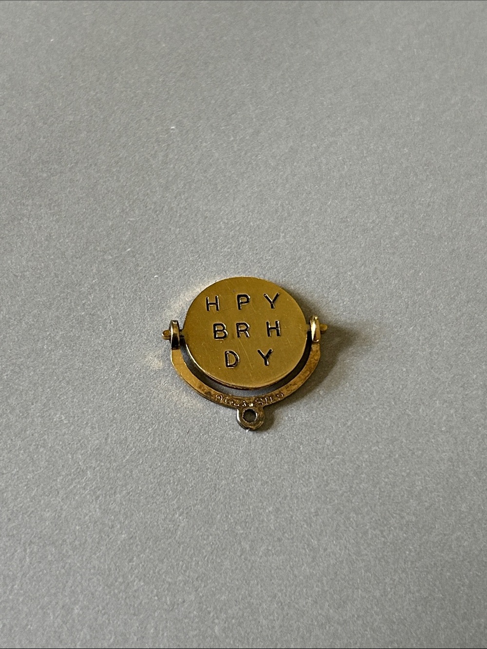 Vintage Wells STERLING Gold Vermeil Happy Birthday Mechanical Spinner Charm